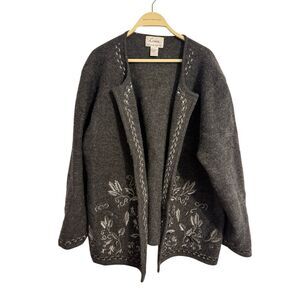 🔴Vintage Linea by Louis Dell’Olio 100% Wool Embroidered Open Cardigan Size 2X